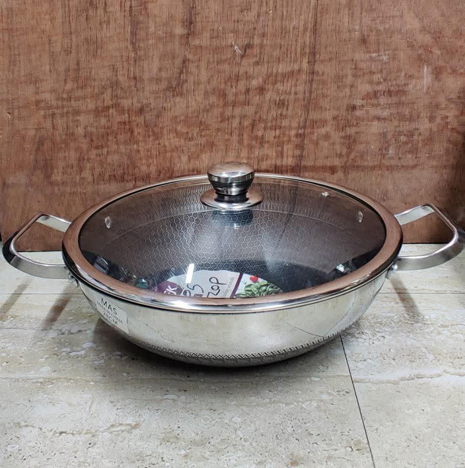 30cm Wok Korai Both-Side Honeycomb 316 Steel Grade With Lid