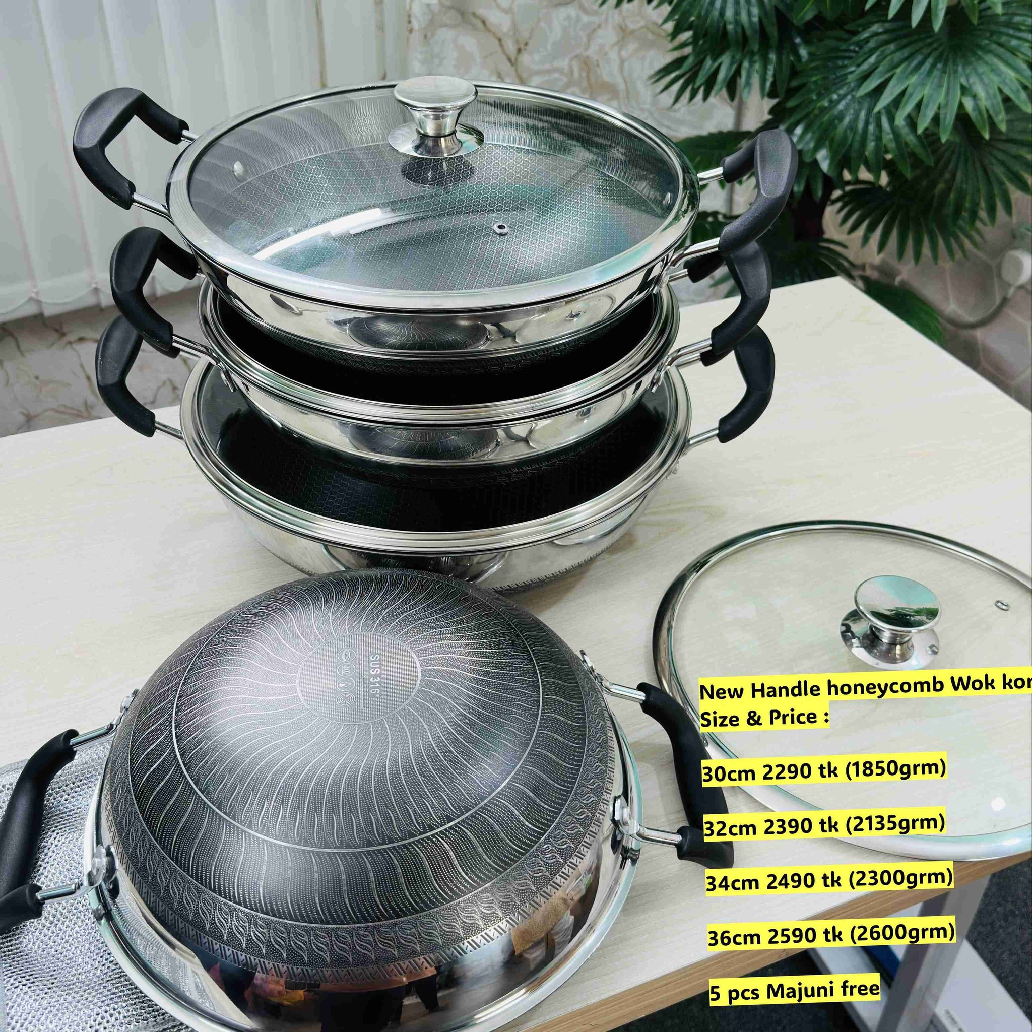 36cm Wok Korai Both-Side Honeycomb 316 Steel Grade With Lid